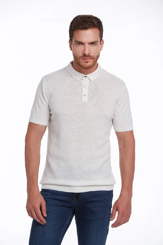 Versatile Wardrobe Practical Jackets Regular Fit Plain Cotton Blend Polo T-shirt, Ecru