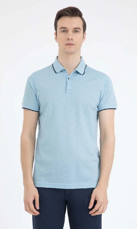 Comfy Styles Active Tops Regular Fit Plain Cotton Polo T-shirt, Light. Blue