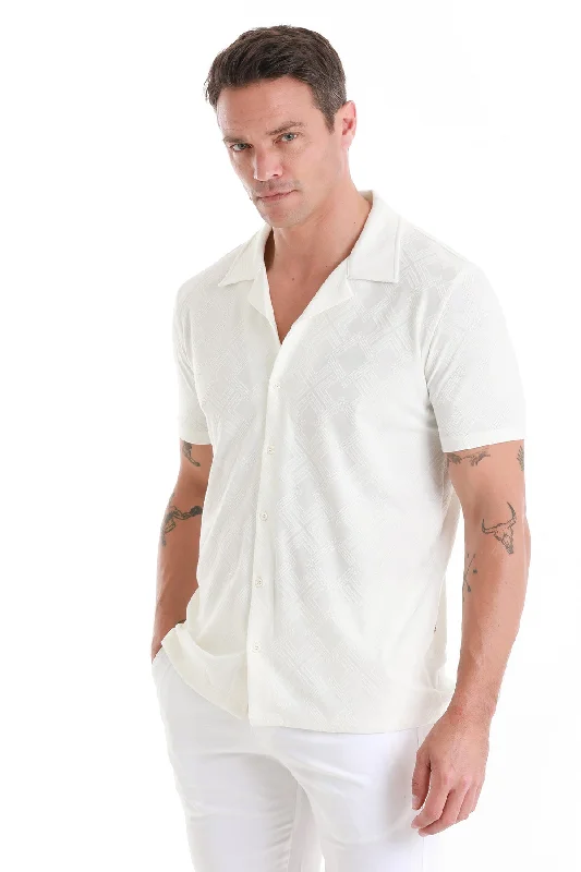 Regular Fit White Cotton Blend Polo T-Shirt