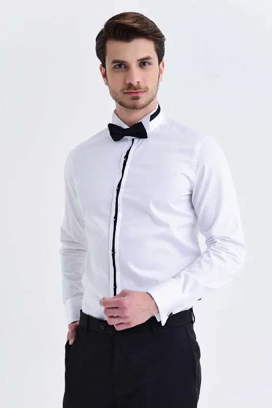 Slim Fit Plain French Cuff Cotton White Tuxedo Shirt