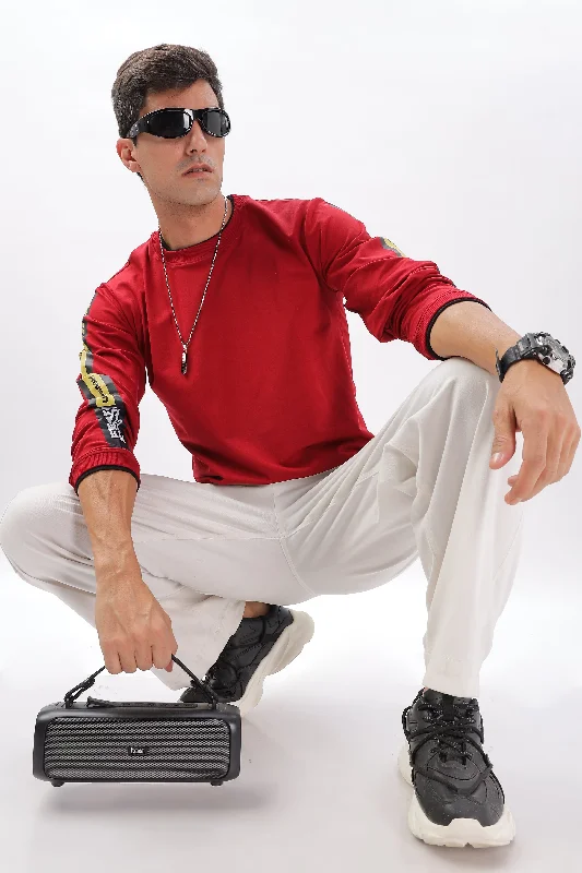 Easy Fit Classic Suits Stitch of Boldness Full Sleeve T-Shirt: Red