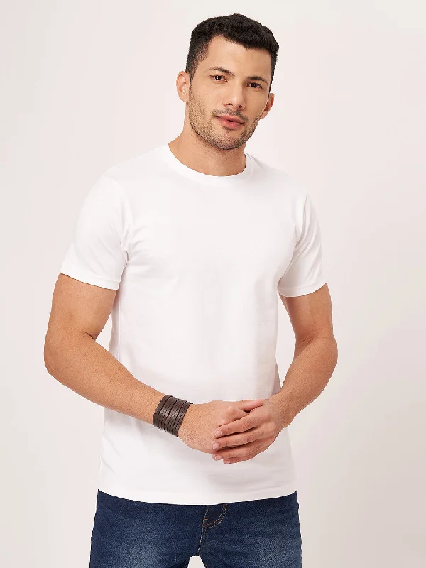 All-Purpose Wear Relaxed Sweaters White Round Neck Half Sleeve T-shirt