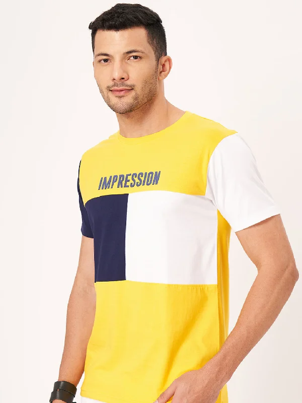 Basic Fashion Trendy Hoodies Yellow Printed Half Sleeve T-shirt