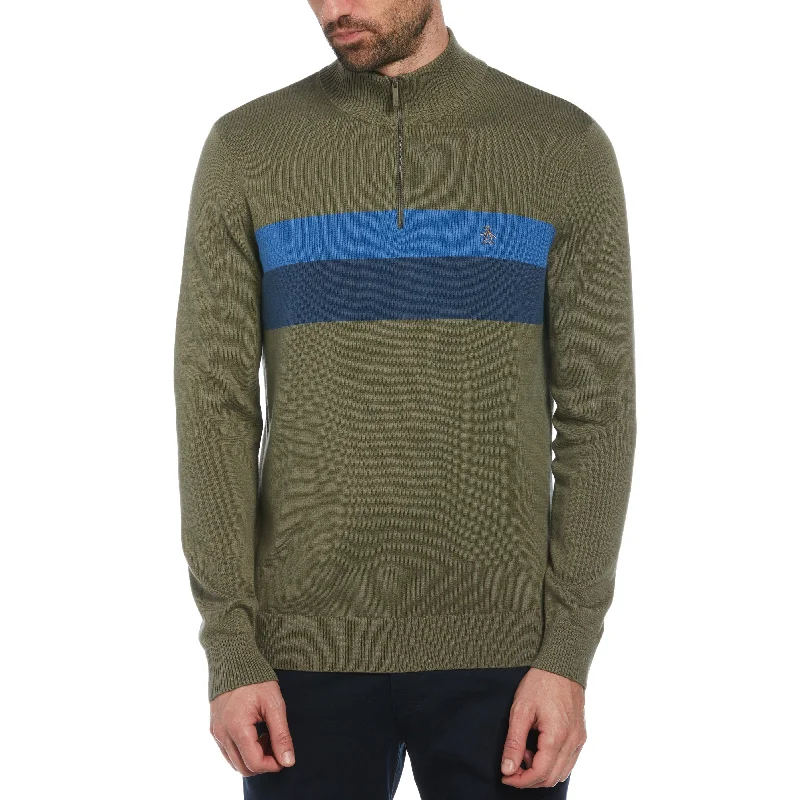 Functional Tops Casual Footwear Color Block 1/4 Zip Sweater
