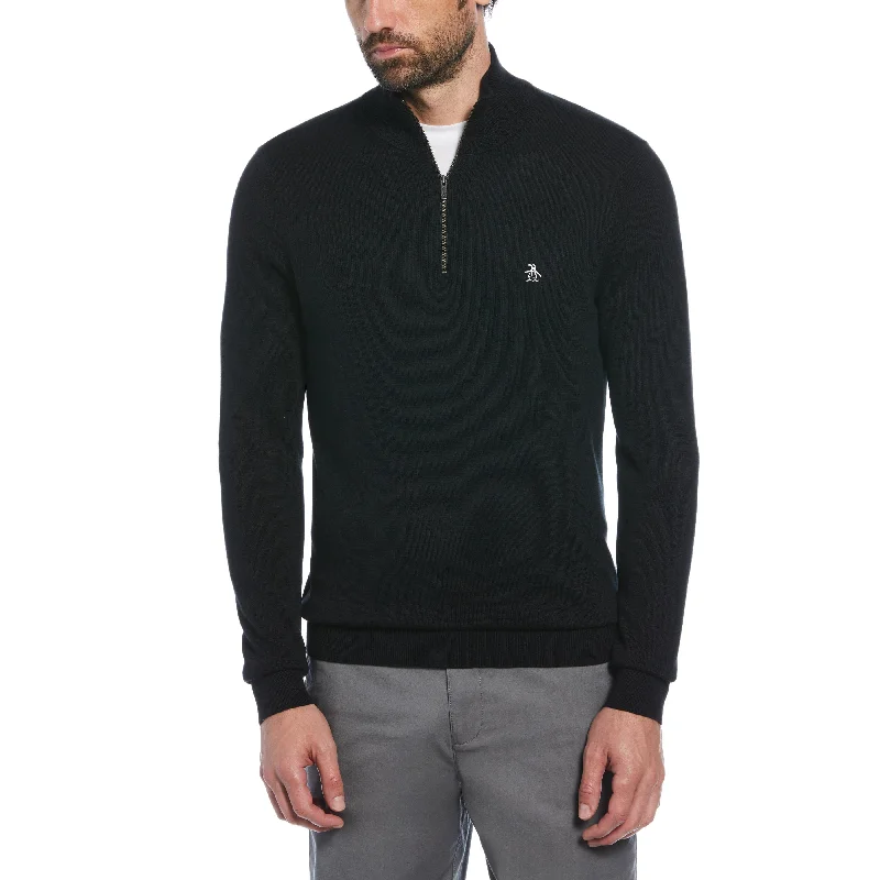 Easy Fit Smart Tops 1/4 Zip Cotton Jersey Sweater