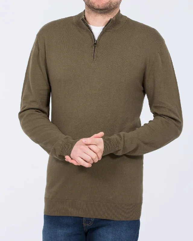 Classic Pieces Relaxed Footwear 2t Niall Cotton Quarter Zip Tall Jumper (khaki)