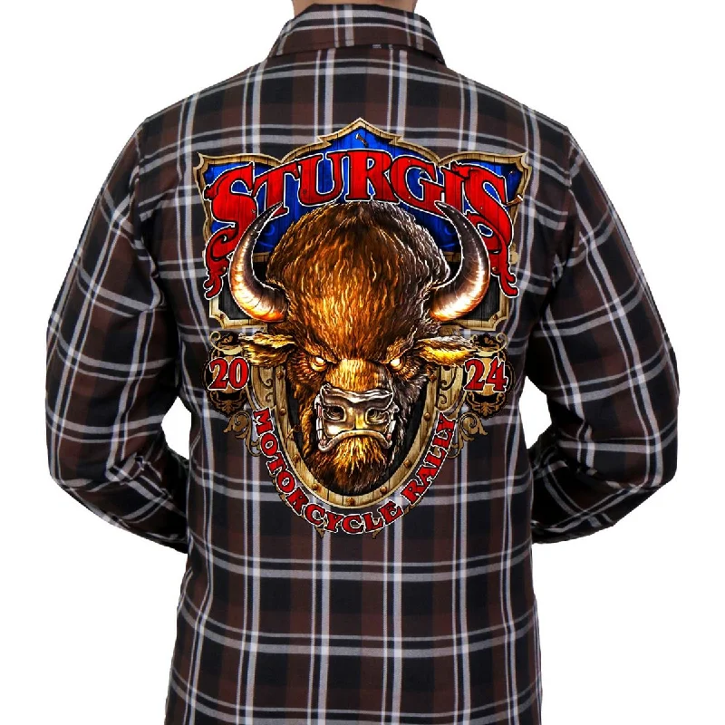 Casual Denim Trendy Pants 2024 Sturgis Men's Brown, Black & White Buffalo Motorcycle Rally Flannel SPB2108 Casual Denim Trendy Pants 2024 Sturgis Men's Brown, Black & White Buffalo Motorcycle Rally Flannel SPB2108