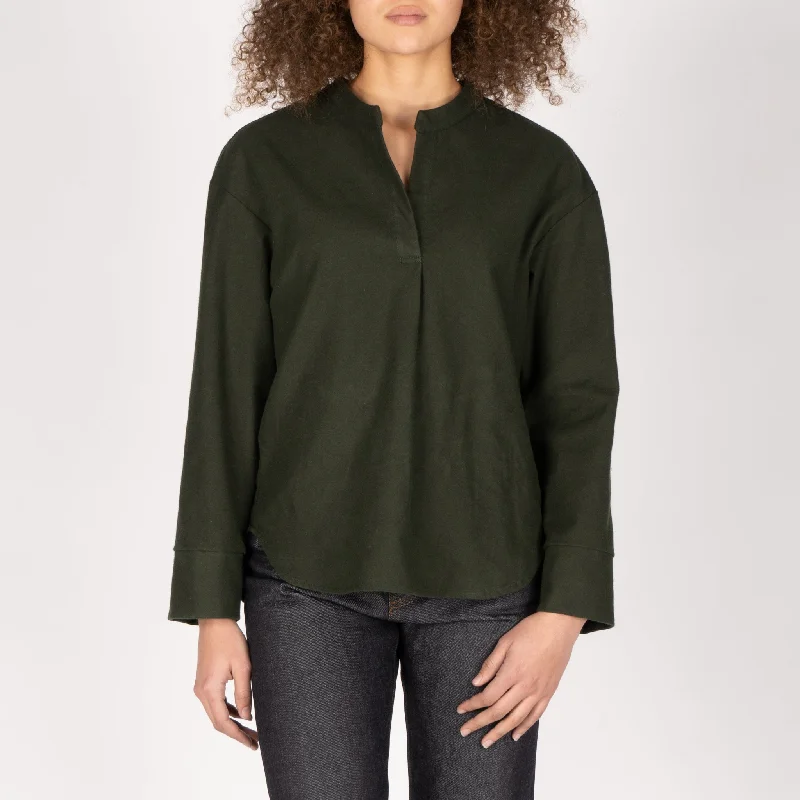 Active Tops Trendy Hoodies Band Collar Shirt - Cotton Yarn Dyed Flannel - Green