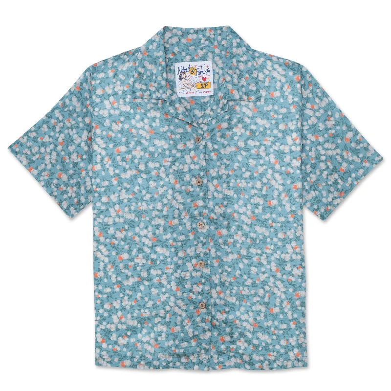 Simple Outfits Everyday Footwear Camp Collar Shirt - Fruit Print - Cyan