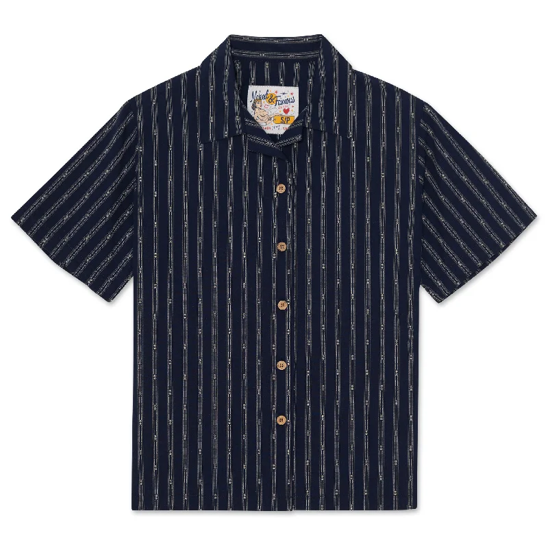 Modern Apparel Comfortable Hoodies Camp Collar Shirt  - Vintage Dobby Stripes - Navy