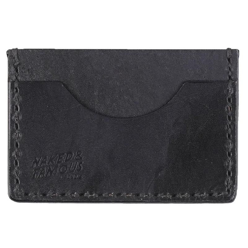 Casual Denim Urban Shirts Card Case - Bovine Leather - Black