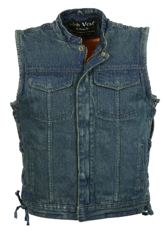 Club Vest CVM3002 Men's Classic Blue Side Lace Denim Vest with Dual Front Closure