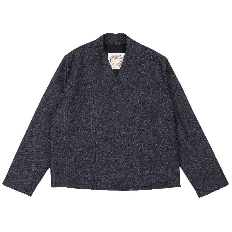 Warm Wear Classic Pieces Collarless Jacket - Slub Nep Rinsed - Indigo