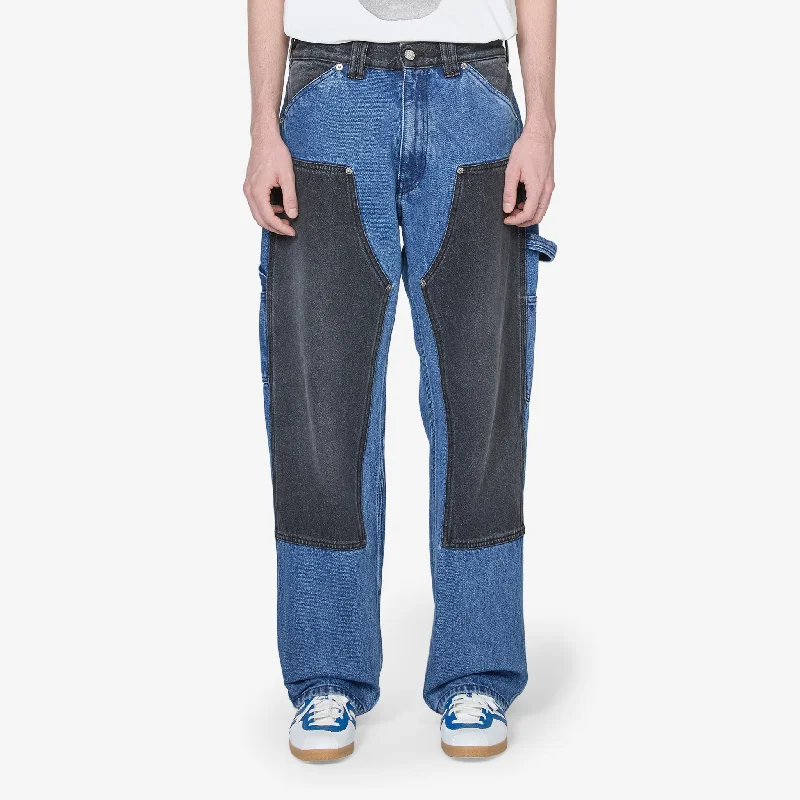 Effortless Comfort Premium Pants Colourblocked Denim Carpenter Jean Black | Blue