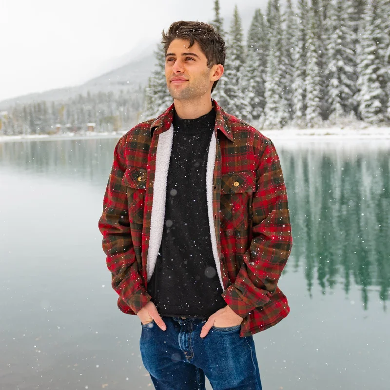 Trendy Styles Summer Outfits Sherpa Lined Flannel Shirt Mens Maple Leaf Tartan