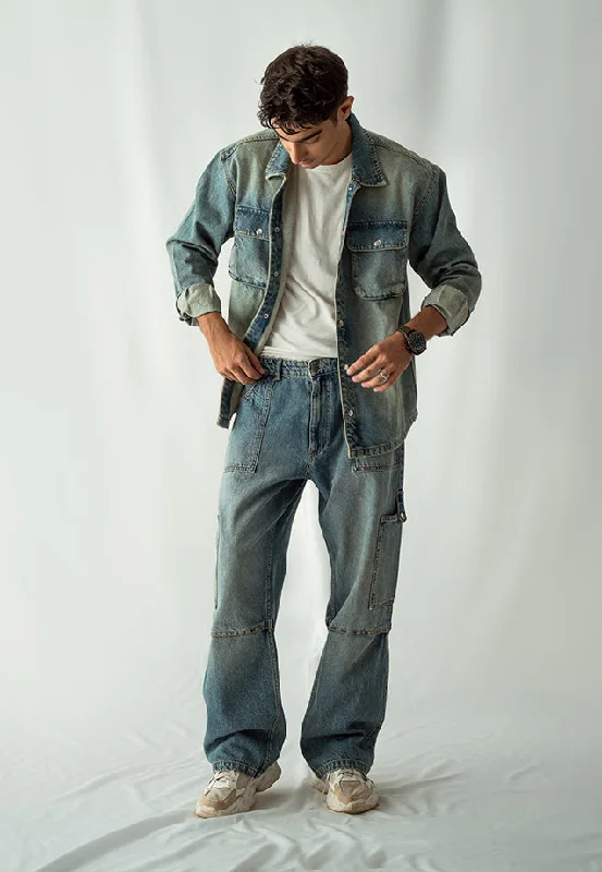 Denim Over Shirt With Flap Pockets Overdyed