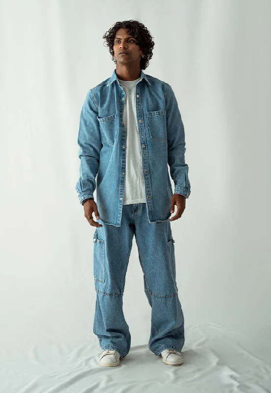 Denim Over Shirt With Pockets - Mid Blue