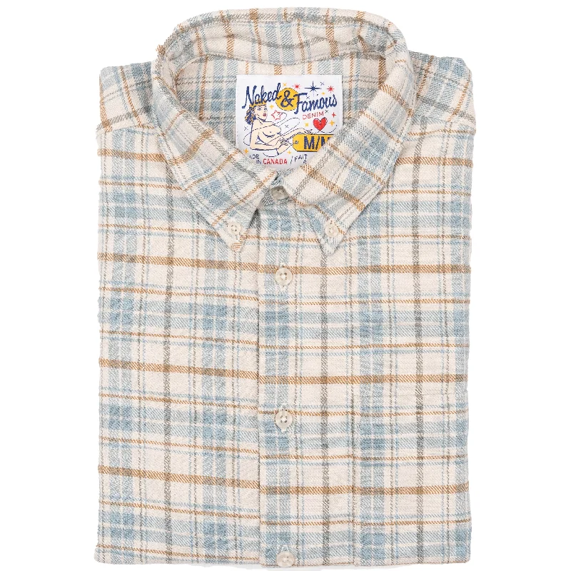Modern Apparel Relaxed Footwear Easy Shirt - Big Slub Check Flannel - Pale Blue