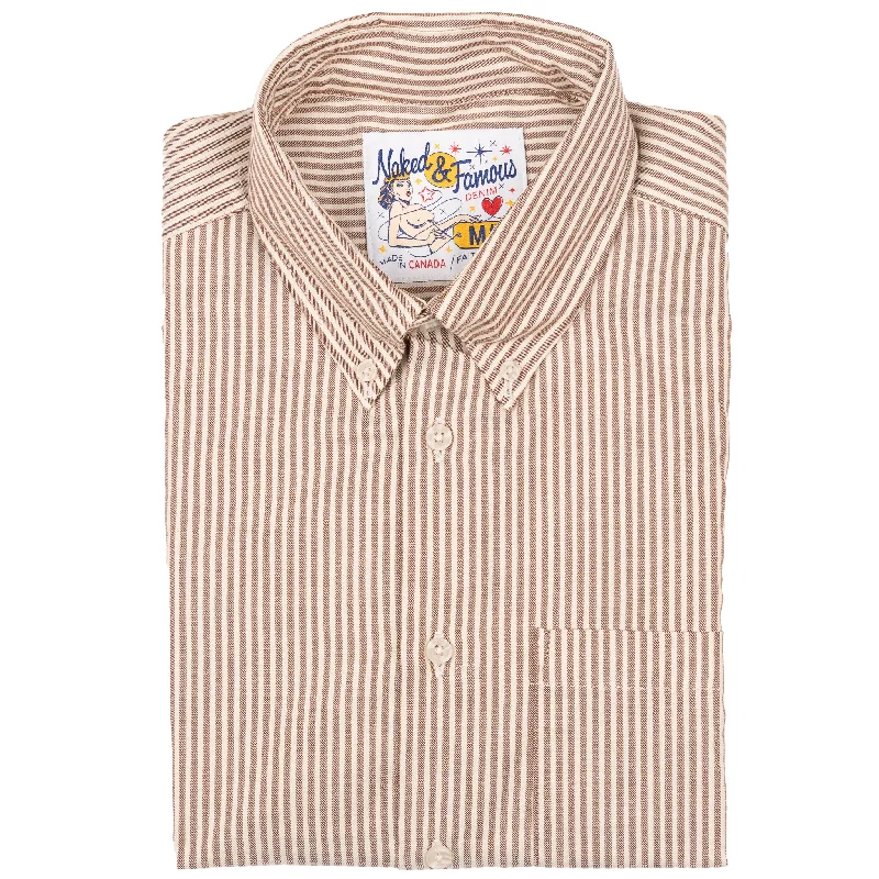 Outdoor Clothing Trendy Shirts Easy Shirt  - Soft Finish Classic Stripe - Cream + Brown