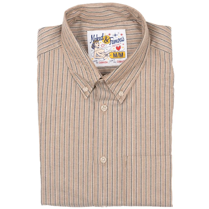 Weekend Wear Cool Outerwear Easy Shirt  - Soft Finish Classic Stripe - Taupe