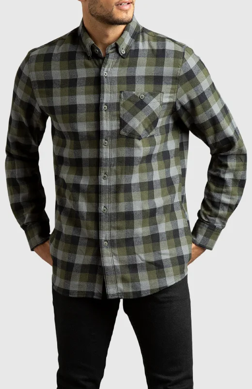 Green & Black Plaid Flannel Shirt