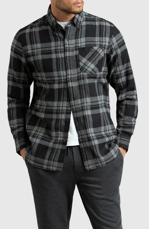 Grey and Black Plaid Flannel Shirt