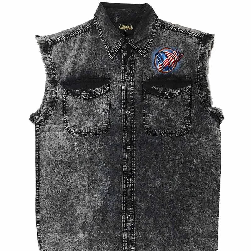 Comfortable Shirts Classic Shirts Hot Leathers GMD5472 Men's Hoop Eagle Dyed Sleeveless Denim Shirt