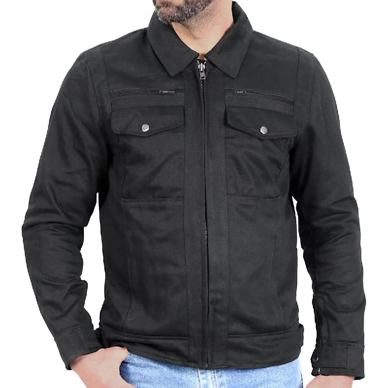 Modern Casuals Cozy Pants Hot Leathers JKM6001 Men's Black Denim Armored Shirt Jacket