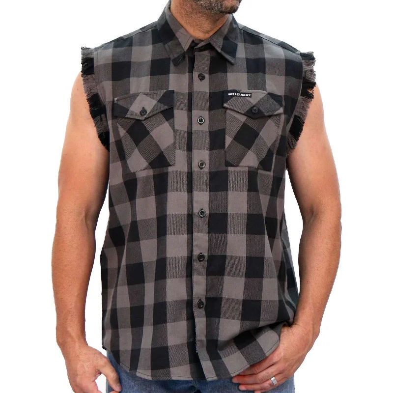 Versatile Wardrobe Smart Sweaters Hot Leathers FLM5203 Men's Sleeveless Fringe Grey and Black Flannel Shirt Versatile Wardrobe Smart Sweaters Hot Leathers FLM5203 Men's Sleeveless Fringe Grey and Black Flannel Shirt