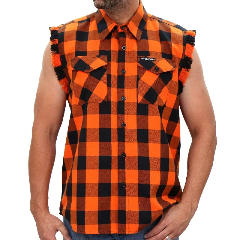 Timeless Apparel Cool Sweatshirts Hot Leathers FLM5210 Men's Sleeveless Fringe Orange and Black Flannel Shirt Timeless Apparel Cool Sweatshirts Hot Leathers FLM5210 Men's Sleeveless Fringe Orange and Black Flannel Shirt