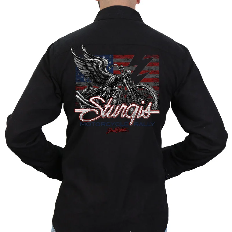 Cool Jackets Sporty Hoodies Hot Leathers SPB2081 Men's Black Sturgis 2023 Chopper Flag Flannel Cool Jackets Sporty Hoodies Hot Leathers SPB2081 Men's Black Sturgis 2023 Chopper Flag Flannel
