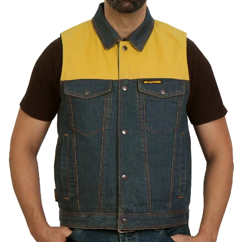 Simple Comfort Relaxed Footwear Hot Leathers VSM6103 Men's '2-Tone' Leather and Denim Club Style Biker Vest