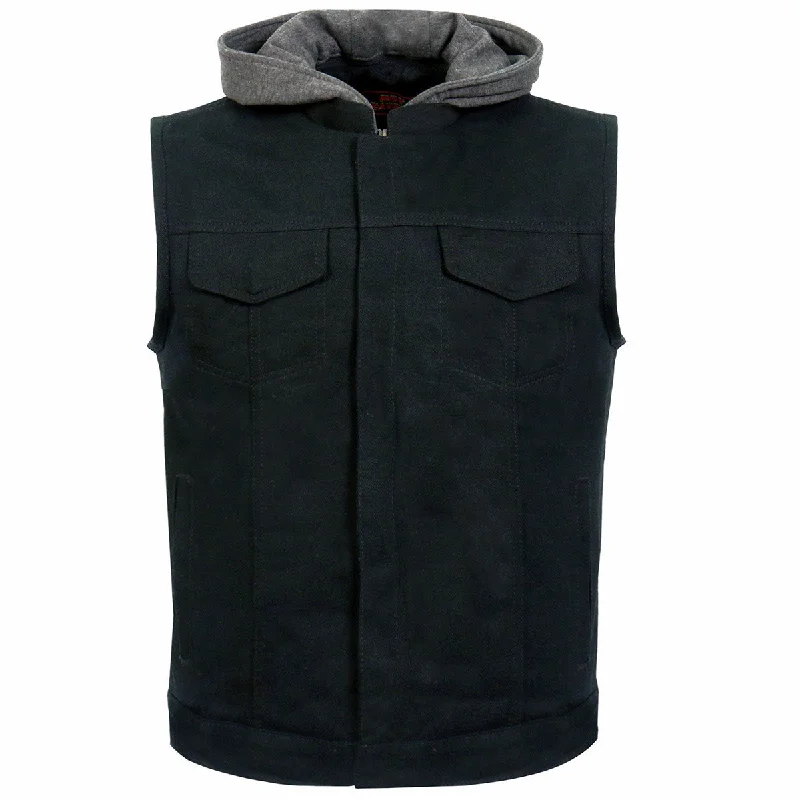 Street-Friendly Wear Fashionable T-shirts Hot Leathers VSM6201 Men's Black 'Conceal and Carry' Hooded Denim Club Style Vest