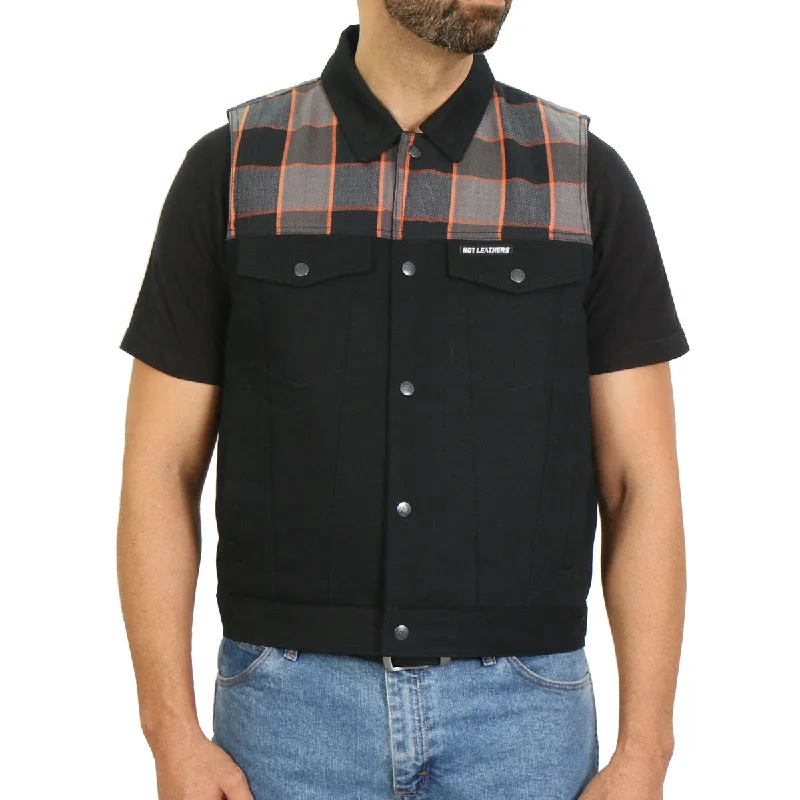 Premium Fit Street Pants Hot Leathers VSM6204 Men's '2-Tone' Denim and Flannel Club Style Biker Vest