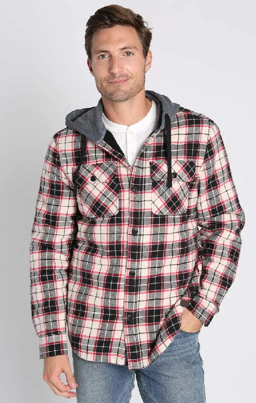 Versatile Knitwear Relaxed Tops Black Flannel Hooded Shirt Jacket