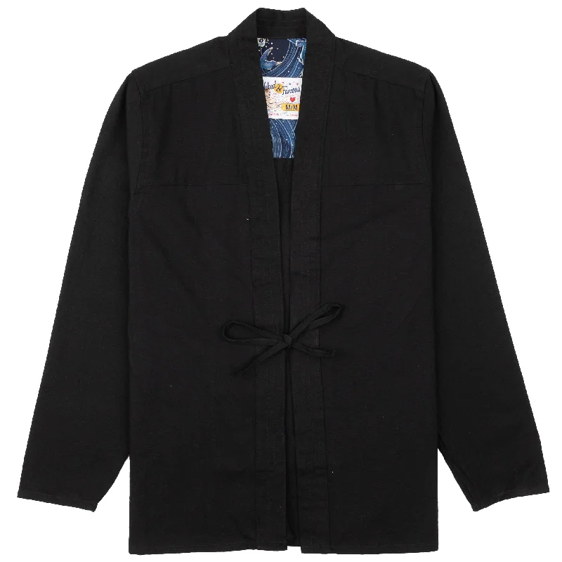 Smart Outfits Trendy Outerwear Kimono Shirt - Black Rinsed Oxford + Black Japanese Festival