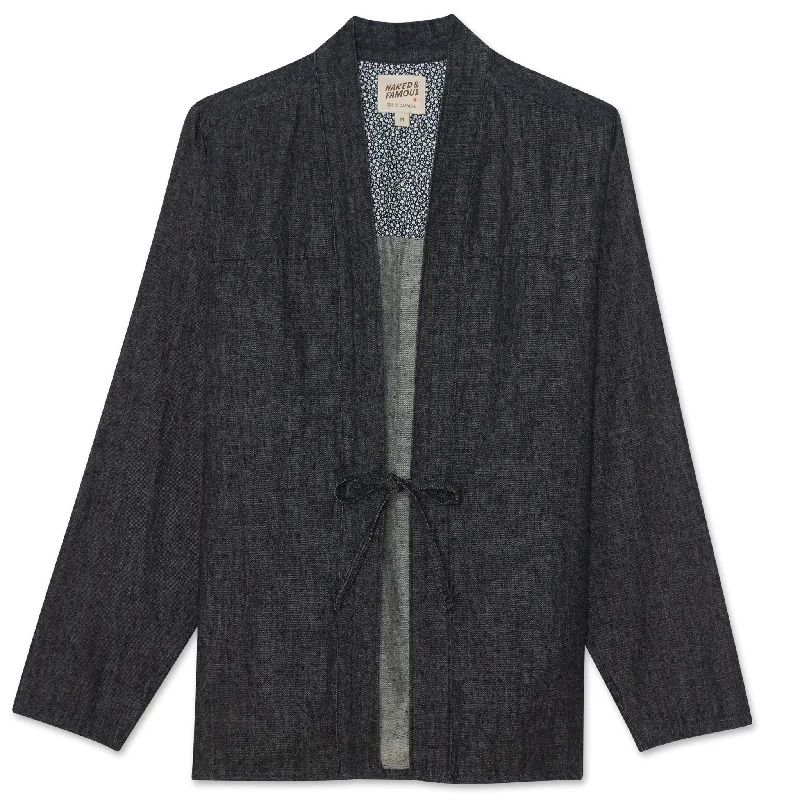 Comfortable Knitwear Sporty Sweaters Kimono  Shirt - Slub Nep Rinsed Denim