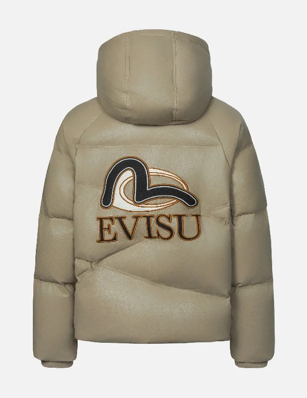 Relaxed Denim Urban Accessories Logo and Seagull Applique Fashion Fit Down Jacket
