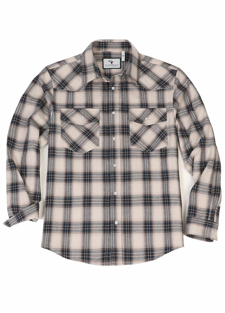 Fashion Comfort Versatile Shorts Men's Plaid Long Sleeve Western Shirt, Pearl Snap