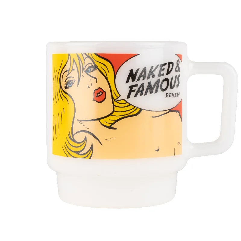 Functional Wear Classic Pants Milk Glass Stackable Mug - White with Tragic Blond Logo