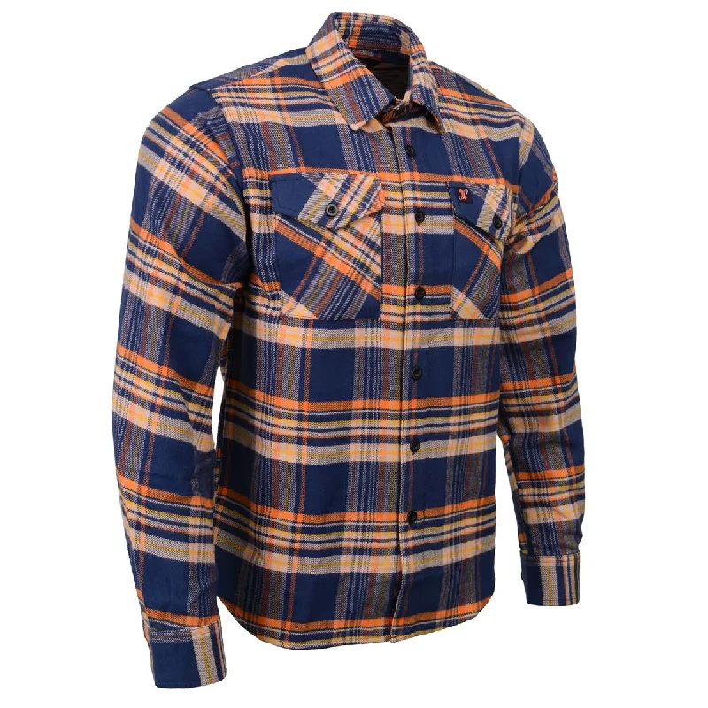 Trendy Apparel Sleek Tops Milwaukee Leather MNG11700 | Men's 'The Wolfman' Blue/Orange Long Sleeve 10.5-Oz Heavy-Duty Cotton Flannel Shirt