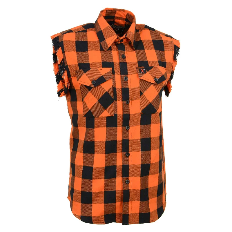 Cool Streetwear Cozy Hoodies Milwaukee Leather MNG11698 Men’s Classic Black and Orange Button-Down Flannel Cut Off Frayed Sleeveless Casual Shirt Cool Streetwear Cozy Hoodies Milwaukee Leather MNG11698 Men’s Classic Black and Orange Button-Down Flannel Cut Off Frayed Sleeveless Casual Shirt