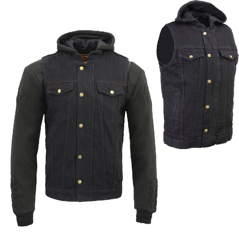 Laid-Back Wear Comfortable Suits Milwaukee Leather MDM3020 Men's Black Denim '5-in-1' Club Style Vest with Removable Hoodie