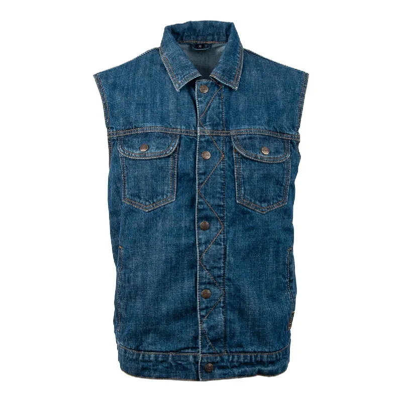 Comfy Outerwear Smart Jackets Milwaukee Motorcycle Clothing Company MV3850 Men's Blue Denim Stone Washed Motorcycle Vest