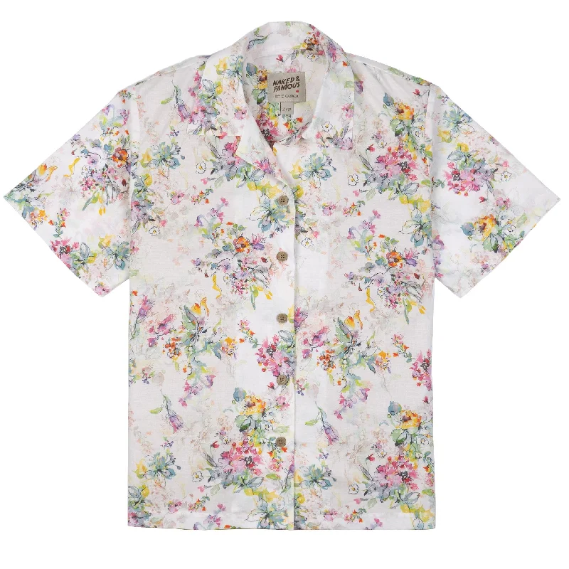 Warm Wear Classic Suits Camp Collar Shirt - Flower Painting - White