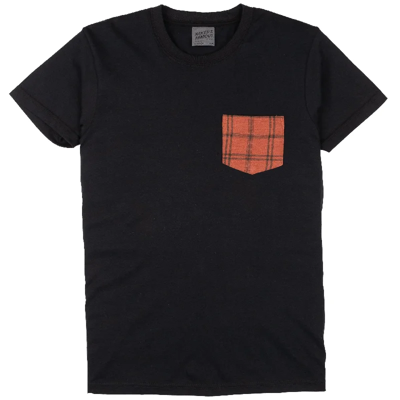 Active Tops Fashion Layers Pocket Tee - Black - Big Slub Vintage Flannel - Red
