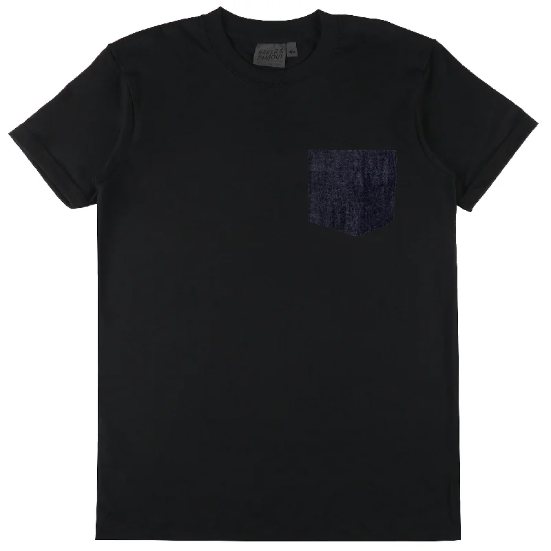 Flexible Styles Sporty Bottoms Pocket Tee - Black + Slub Nep Rinsed Denim