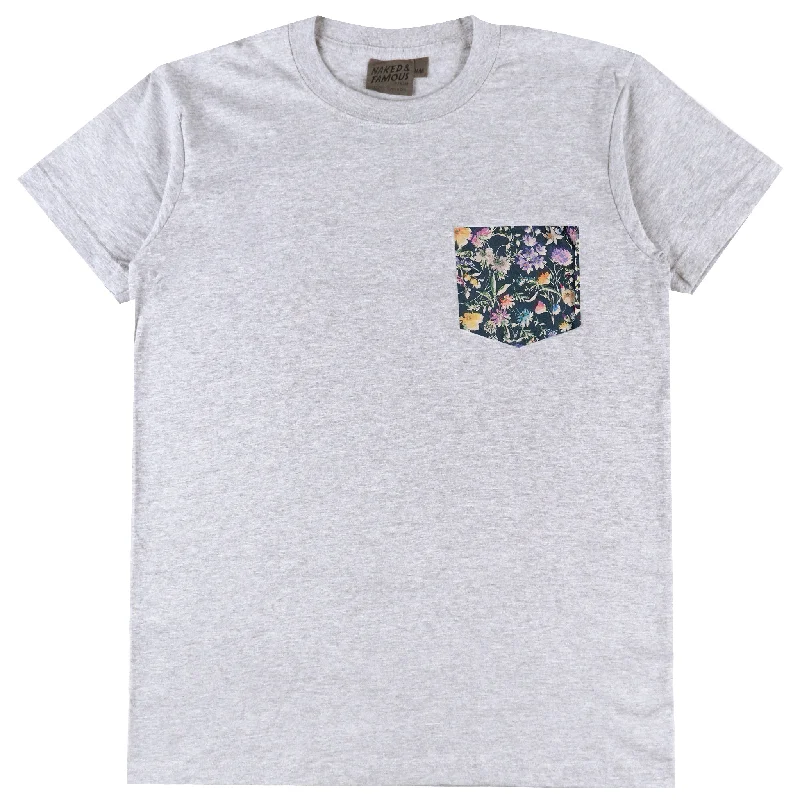 Outdoor Gear Sleek Tops Pocket Tee - Heather Grey - Floral Painting - Navy