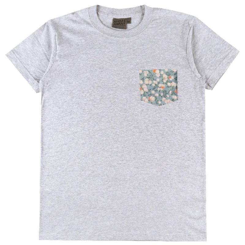 Classic Wear Relaxed Footwear Pocket Tee - Heather Grey - Fruit Print - Cyan