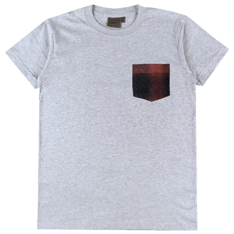 Relaxed Layers Sleek Outerwear Pocket Tee - Heather Grey + Tweedy Cotton Vintage Brushed - Red Relaxed Layers Sleek Outerwear Pocket Tee - Heather Grey + Tweedy Cotton Vintage Brushed - Red